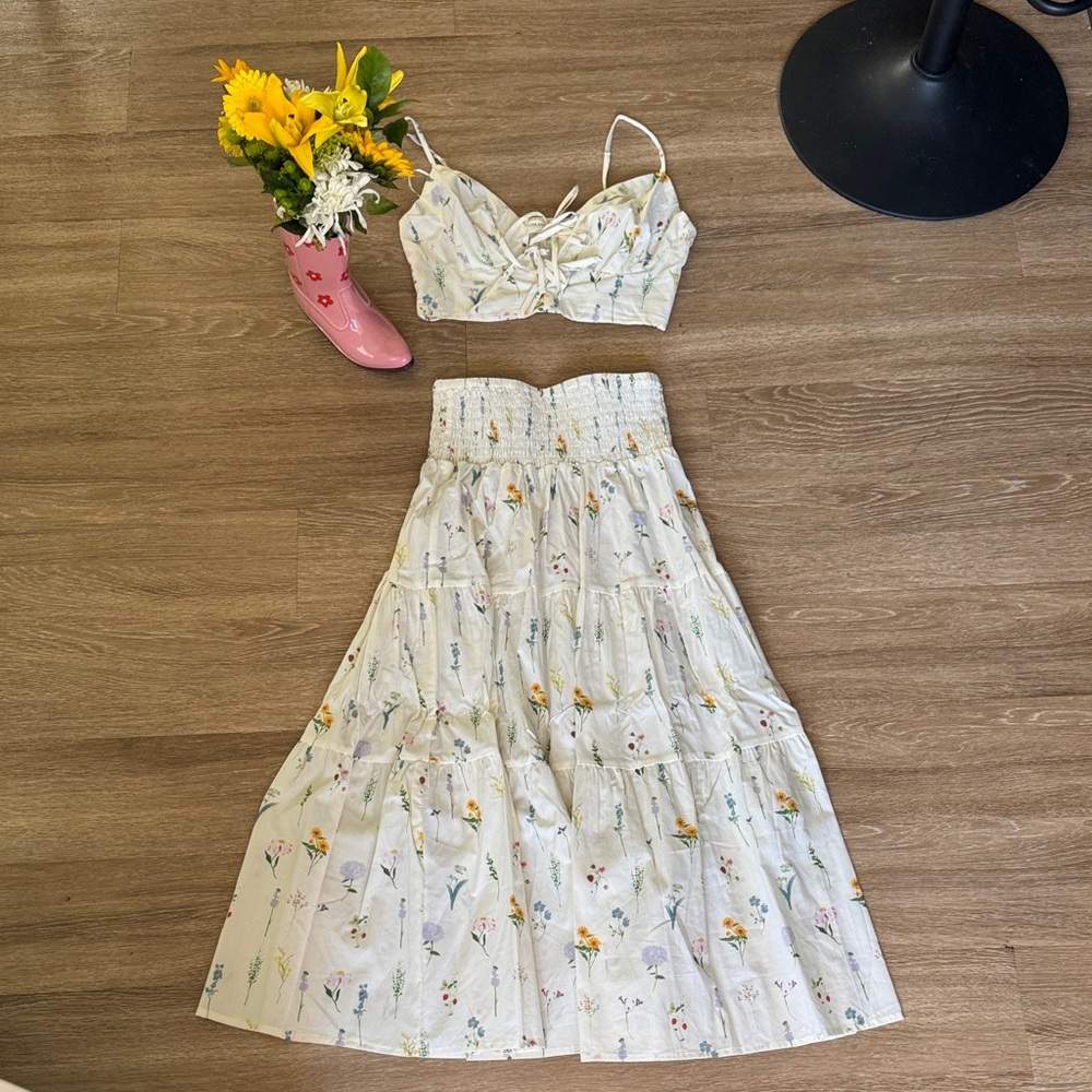 Floral Crop Top and Skirt Set